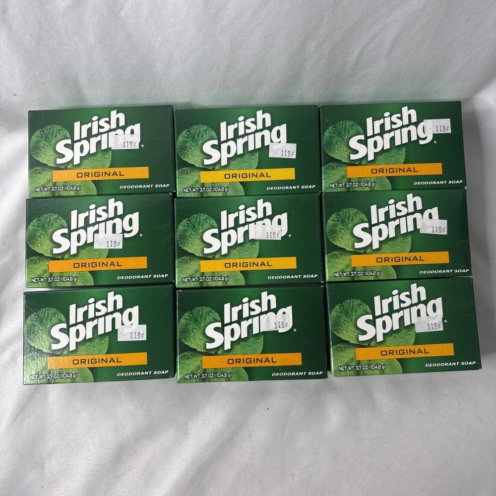 9 Vtg Irish Spring Original Bar Soap Old Formula No Flaxseed 3.7 oz Bars NOS